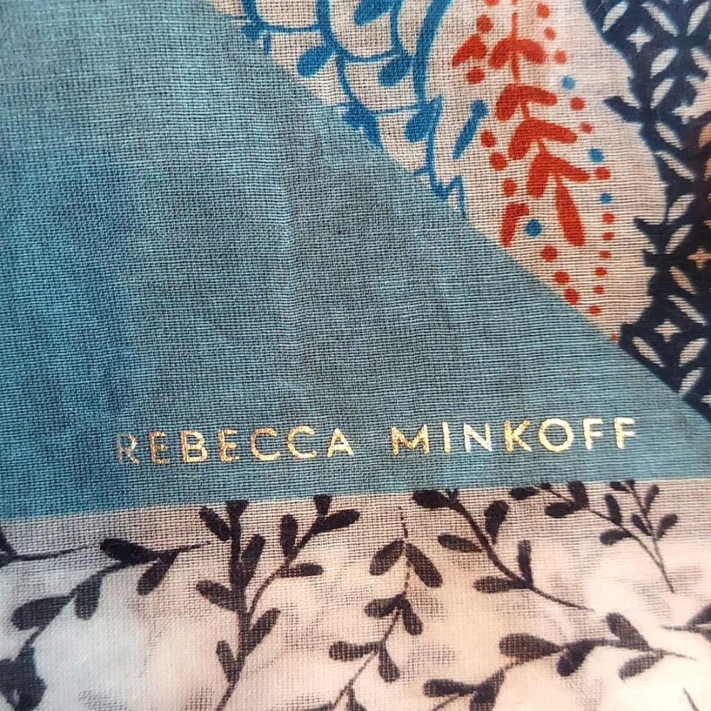 * Rebecca Minkoff Blue Multi-Pattern Lightweight Cotton Silk Square 30X30 Scarf
